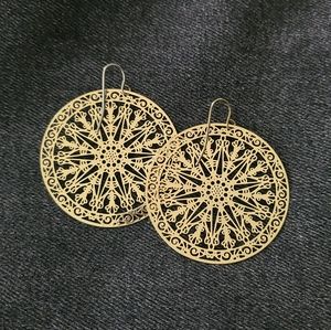 Gold disc pendant earrings